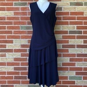 Carmen Marc Valvo Navy Blue Ruffled Fit & Flare Sleeveless Midi Dress 👗